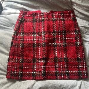 NWT 00 Petite Loft Tweed Skirt Red Plaid